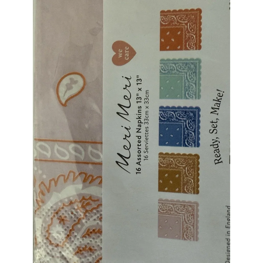 Meri Meri Western Multicolor Bandana‎ Paper Napkins Scalloped 2 Packs Of 16 New